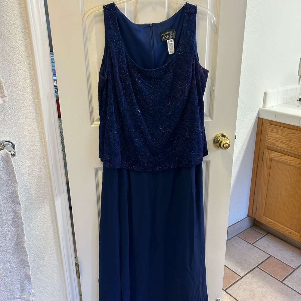 Alex Evenings Blue Sleeveless Cowl Neck Maxi Dress